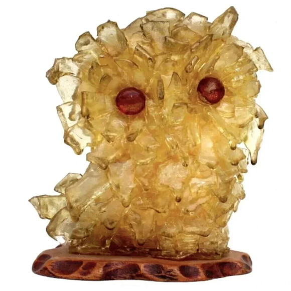 Vintage MCM Retro Gold Yellow Resin Owl Figurine Decor RARE - Picture 1 of 5